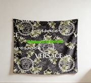 Versace Dark Green White Floral Medusa Greek Key Print Flannel Sofa Throw Blanket IMG_1426